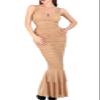ebossy Women's Sexy Backless Zipper Pleated Ruffles Mermaid Fishtail Evening Party Bodycon Maxi Dress (Small, Khaki) view 1
