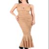 ebossy Women's Sexy Backless Zipper Pleated Ruffles Mermaid Fishtail Evening Party Bodycon Maxi Dress (Small, Khaki) view 2