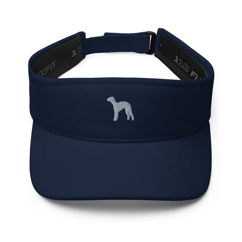 Bedlington Terrier hat, Embroidered Unisex Visor hat, Bedlington Terrier Gift. Navy
