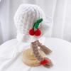 Baby Girls Bucket Hat,Baby Knitting Patterns,Braided Baby Wig Woolen Yarn Knitted Hat, Casual Cap Photo Prop Gift,White Cherry Cap view 2