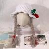 Baby Girls Bucket Hat,Baby Knitting Patterns,Braided Baby Wig Woolen Yarn Knitted Hat, Casual Cap Photo Prop Gift,White Cherry Cap view 4