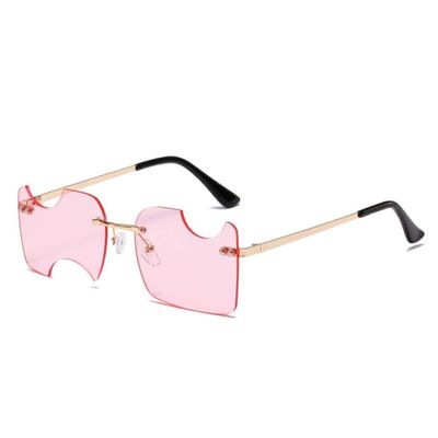 MUTYNE Fashion Rimless Irregular Shape Sunglasses Women Unique Notch Ocean Lens Sun Glasses Hip Hop Eyewear Men Glasses UV400,Pink,One size