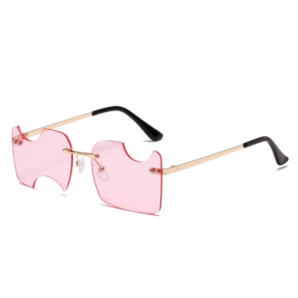 MUTYNE Fashion Rimless Irregular Shape Sunglasses Women Unique Notch Ocean Lens Sun Glasses Hip Hop Eyewear Men Glasses UV400,Pink,One size