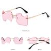 MUTYNE Fashion Rimless Irregular Shape Sunglasses Women Unique Notch Ocean Lens Sun Glasses Hip Hop Eyewear Men Glasses UV400,Pink,One size view 2