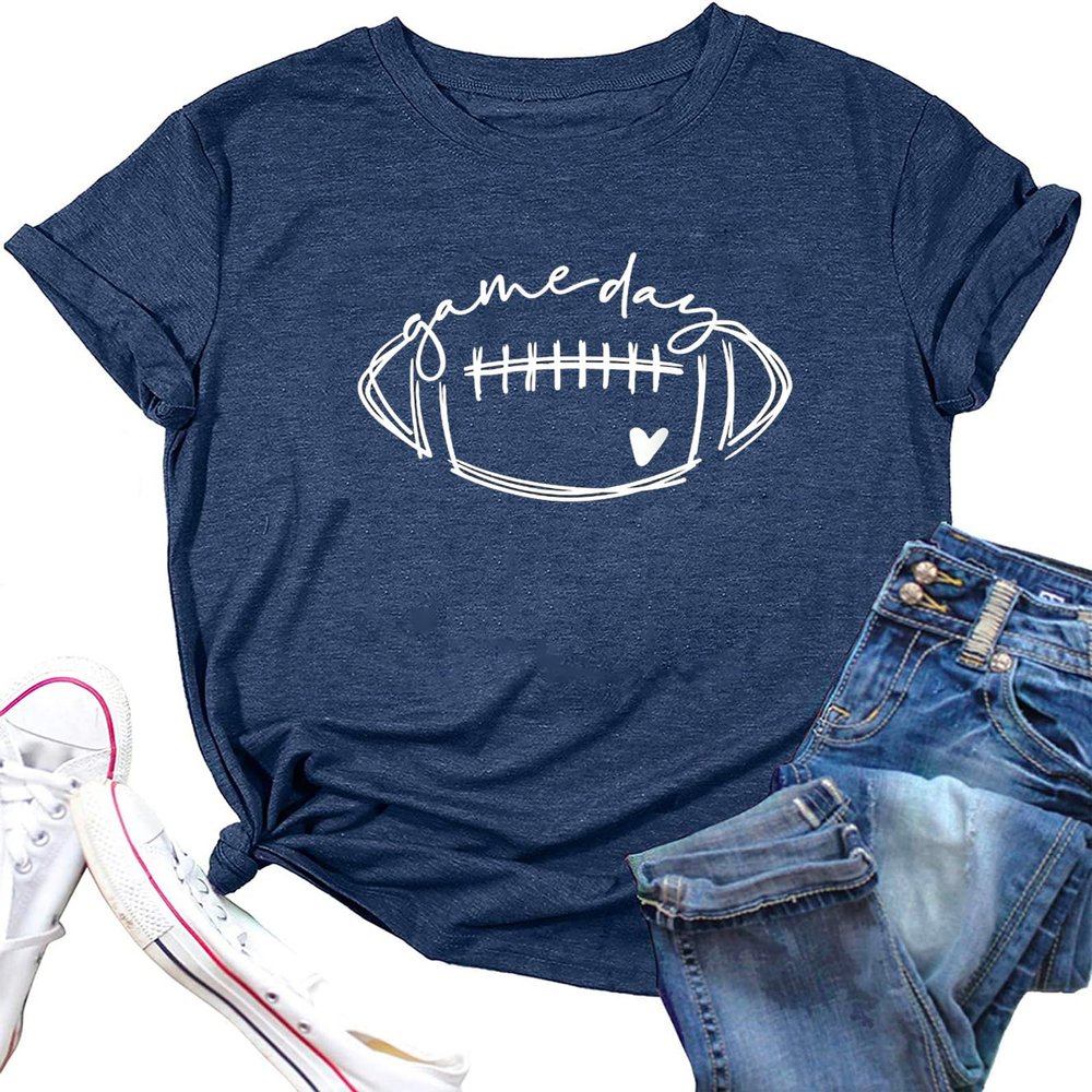 Game Day Football T Shirts Women Football Mom Tee Tops Funny Sunday Casual Short Sleeve Tee Shirts