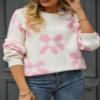 Yimoon Women's Cute Flower Sweater Oversized Crewneck Cable Knit Pullover Top Long Sleeve Aesthetic Sweater(Beige-L) view 3