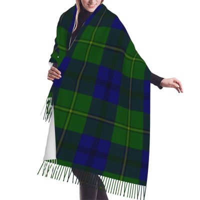 LMNSWDA Johnstone tartan blue green plaid Women's Fashion Cashmere Feel with Tassel Large scarf warm party shawl Wraps