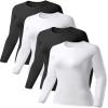 TELALEO 4 Pack Women's Compression Shirt Long Sleeve Performance Workout Baselayer Athletic Top Sports Gear-Black/Black/White/White Medium view 1