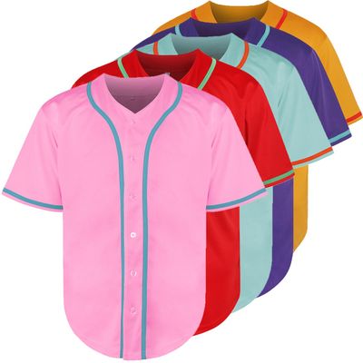 Phoneutrix Blank Plain Hip Hop Hipster Baseball Jersey Button Down Shirts Sports Uniforms Men Women Jersey (Pink-b, Large)