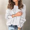ZYXTIM Oversize Sweaters Women Long Batwing Sleeve Crew Neck Loose Cable Knit Sweater Fashion Fall Winter Warm Jumper Tops White view 2
