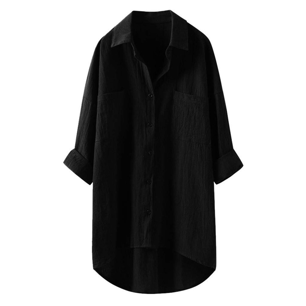 ZYXTIM Button Down Shirts for Women Linen Cotton Lightweight Oversized Loose Work Shirts Fall Beachwear Bathing Suit Cover Up Black