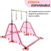 kechery Foldable & Moveable Gymnastics Horizontal Bar with Rings,3to 5Adjustable Height Expandable Junior Kip Bar for Home,Indoor Gym Equipment for Kids (Foldable Light Pink with Rings) view 3