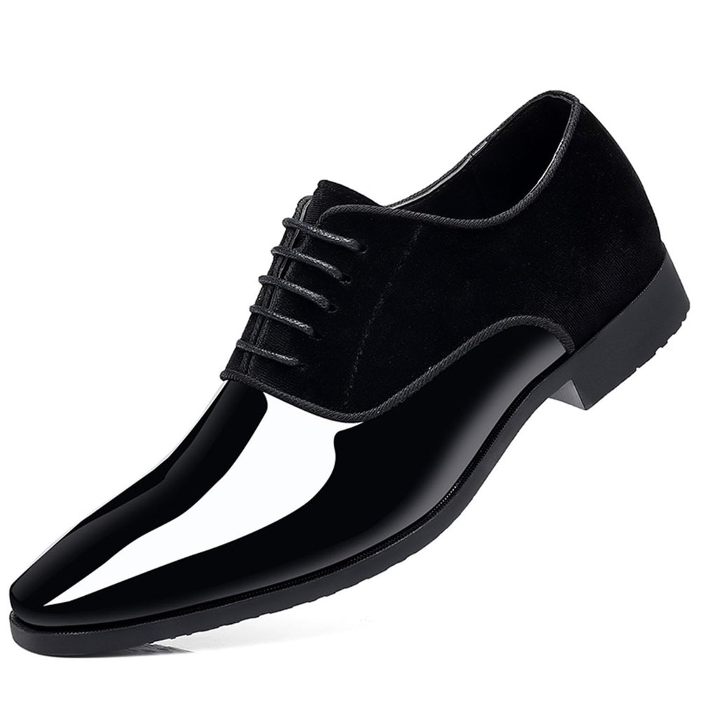 Men's Vintage High Gloss Dress Shoes Patent Leather Suede Oxford Formal Business Suit Tuxedo Shoes Black