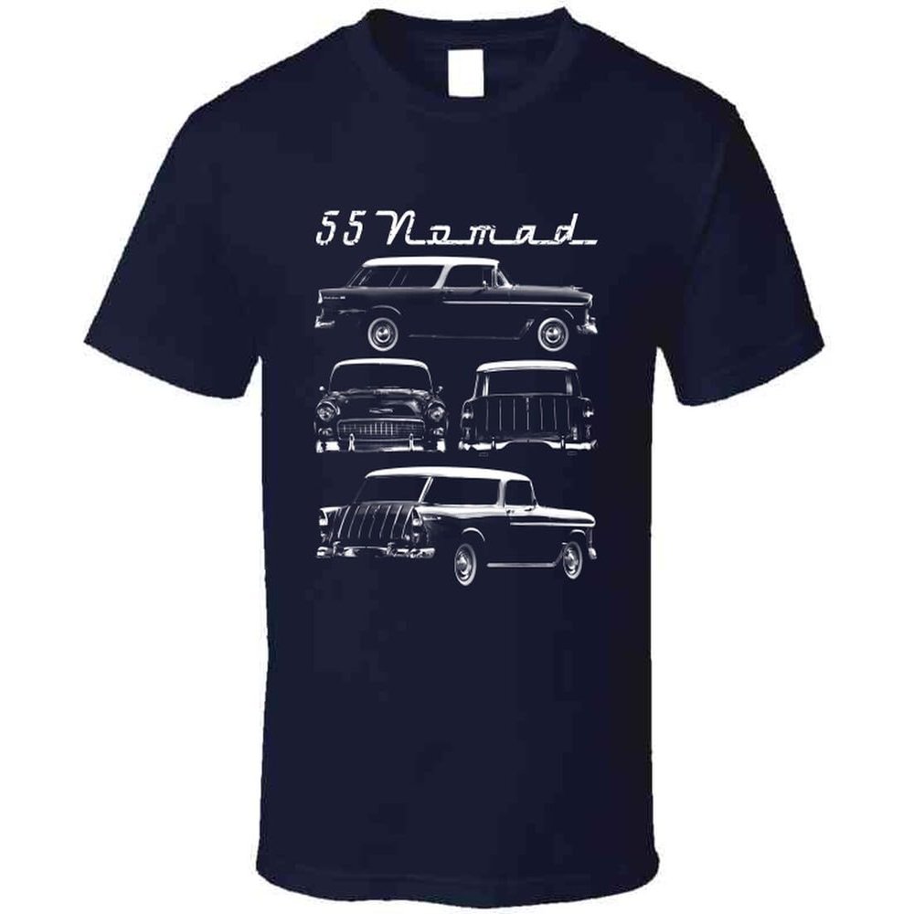 1955 Nomad Multi Angle View Car Enthusiast T Shirt S Navy