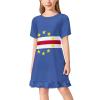 Cape Verde Flag Girl's Dress Summer Crew Neck Children's T-Shirt Tops Casual Wear 130CM view 1