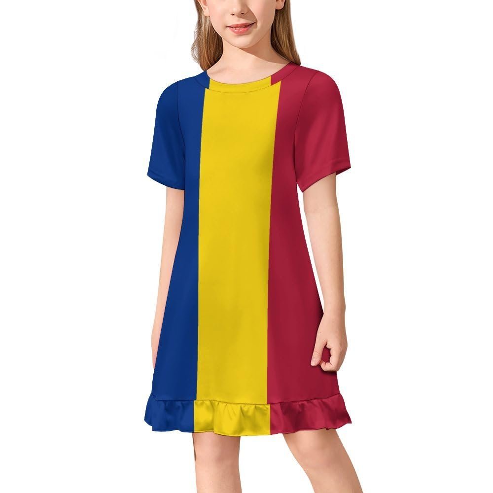 Flag of Chad Girl's Dress Summer Crew Neck Children's T-Shirt Tops Casual Wear 110CM