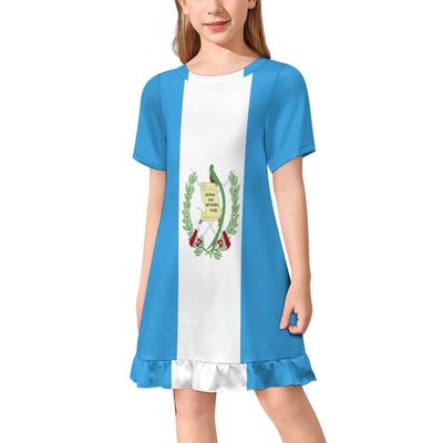 Guatemala Flag Girl's Dress Summer Crew Neck Children's T-Shirt Tops Casual Wear 110CM
