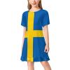 Flag of Sweden Girl's Dress Summer Crew Neck Children's T-Shirt Tops Casual Wear 130CM view 1