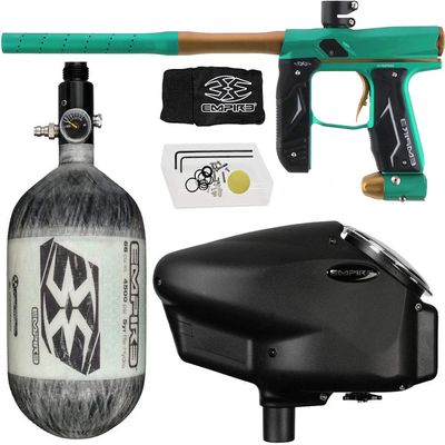 PaintballBodyBags Empire Axe 2.0 Competition Paintball Gun Package Kit w/Air Tank and Halo Too Loader (Halo Loader Grey, Axe Dust Teal/Dust Bronze)