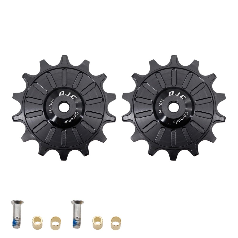 DJC Bike Ceramic Bearing Pulley Wheel 2pcs Guide Roller 11T 12T 13T 14T 15T 16T 17T MTB Road Bike Rear Derailleur for Shimano for Sram Pulley(Black 2pcs 13T)