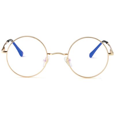 Kursan Round Blue Light Glasses for Women Men Retro Circle Metal Frame Eyeglasses Two Sizes (Gold - 45MM)