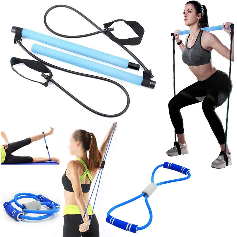 Blue Pilates BAR & Yoga Toner Resistance Band -Fitness Band, Stretch Band, Pull Up Band, Toning Equipment, Gut Busting Body Trimmer, Waist & Ab Shaper, Arms, Chest (Blue Pilates Bar & Yoga Toner)