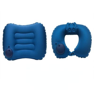 DDRPAD Household Inflatable U Pillow Outdoor Travel Push-Type Portable U-Shaped Pillow Inflatable Camping Pillow Thickened Blue