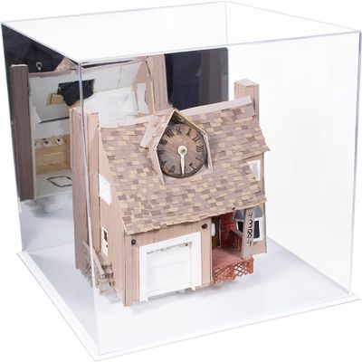 Better Display Cases Acrylic Versatile Display Case - Large Square Box with Mirror Case and White Base 15" x 15" x 15" (A125)