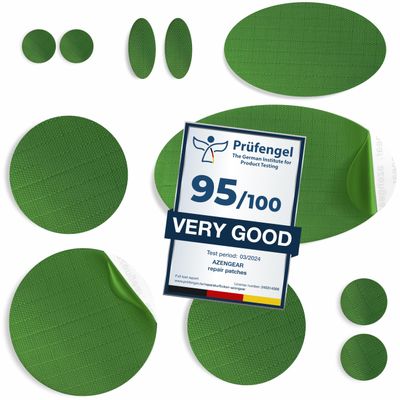 aZengear Repair Patches for Jackets, Tent, Shoe Toe, Air Mattress, Inflatables, PVC Gear - Waterproof, Self-Adhesive, Tear-Cold-Heat-Resistant, Down Puffer Coat (11 Pcs, Cool Green)