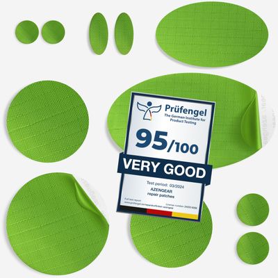 aZengear Repair Patches for Jackets, Tent, Shoe Toe, Air Mattress, Inflatables, PVC Gear - Waterproof, Self-Adhesive, Tear-Cold-Heat-Resistant, Down Puffer Coat (11 Pcs, Neon Green)