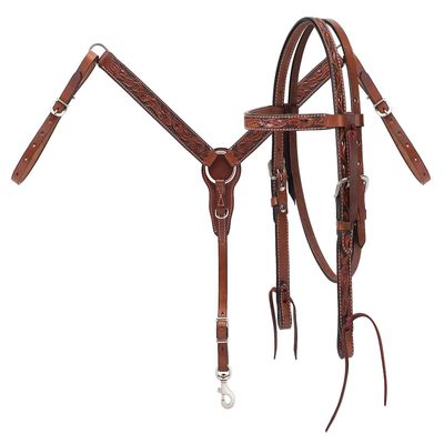 Western Headstall Breast Collar Reins Set Leather Hand Carved Tooled Equestrian Trail Horse Saddle Tack Set Full Cob Pony ST-HTS-076 (Cob)