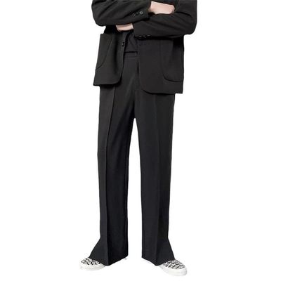 Men Straight Casual Pants Summer Korean Style Baggy Slit Wide Leg Blazer Trousers Male Streetwear s1 Black 31