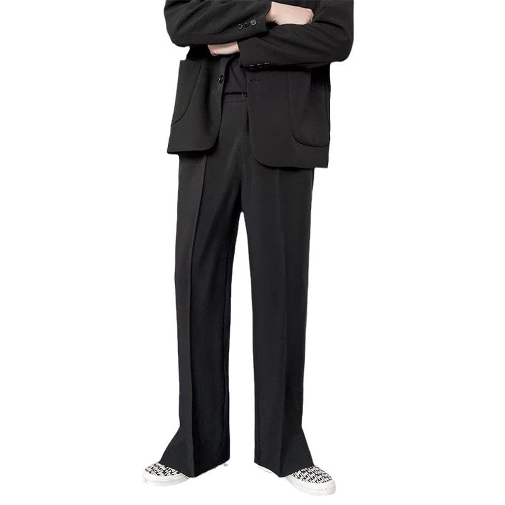 Men Straight Casual Pants Summer Korean Style Baggy Slit Wide Leg Blazer Trousers Male Streetwear s1 Black 31