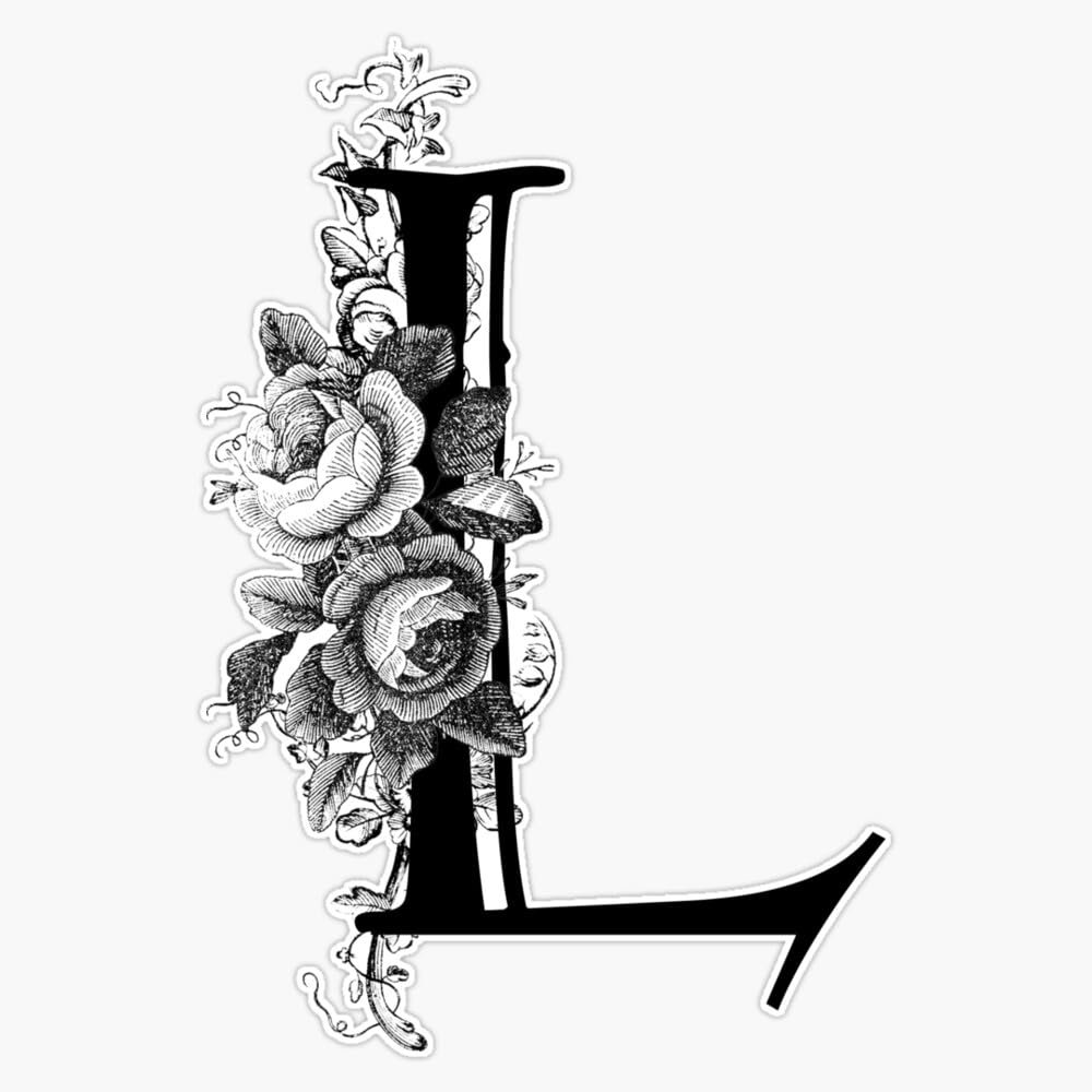 Vintage Engraved Floral Monogram Letter L Bumper Sticker Vinyl Decal 5"