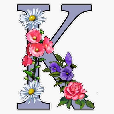 Monogram Initial K Letter K with Flowers Bumper Sticker Vinyl Decal 5"