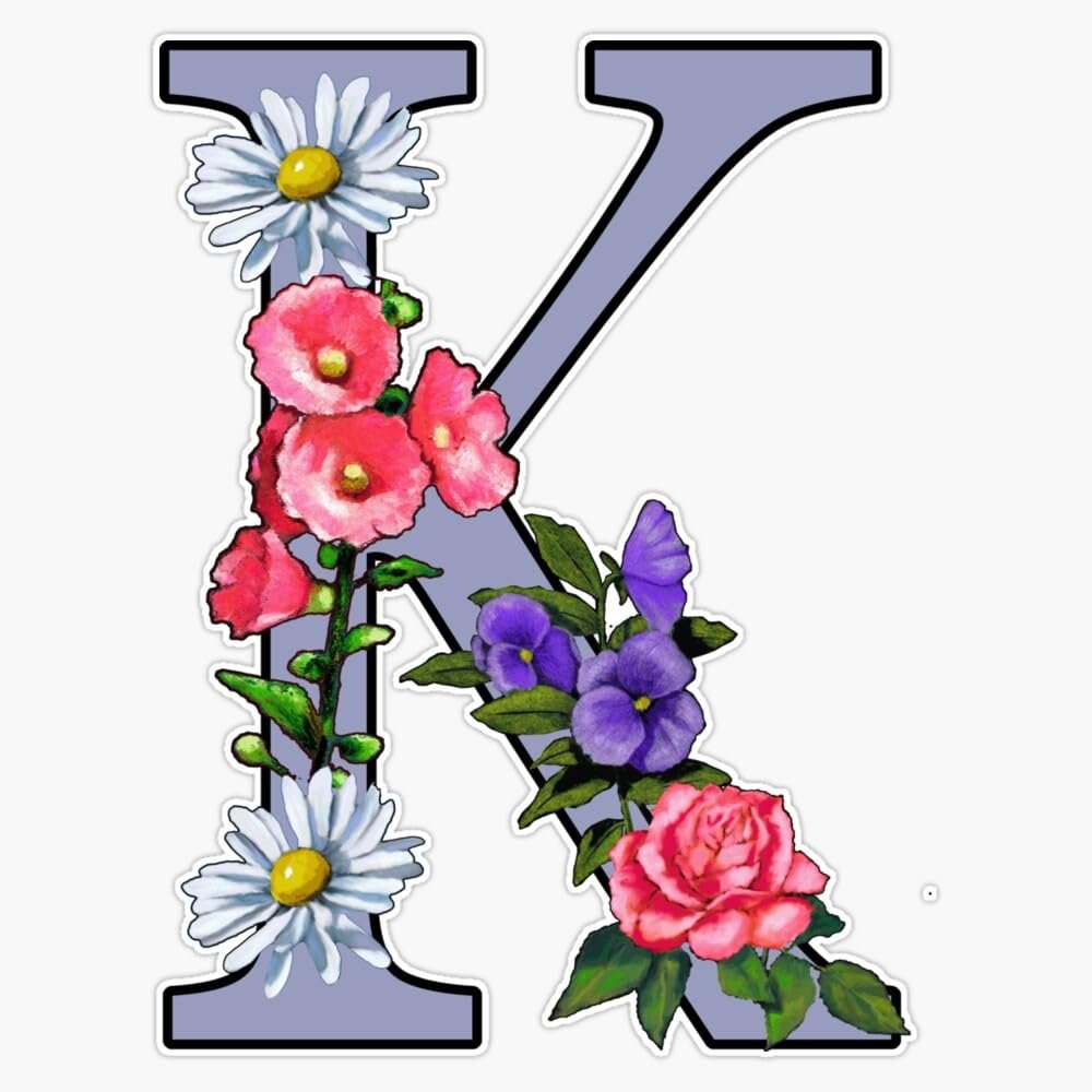 Monogram Initial K Letter K with Flowers Bumper Sticker Vinyl Decal 5"