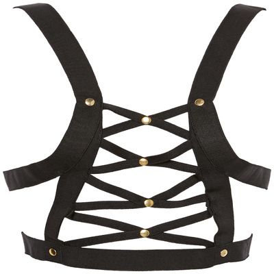 BOXED Black Stretchy Body Harness w/Gold Hardware (Queen)