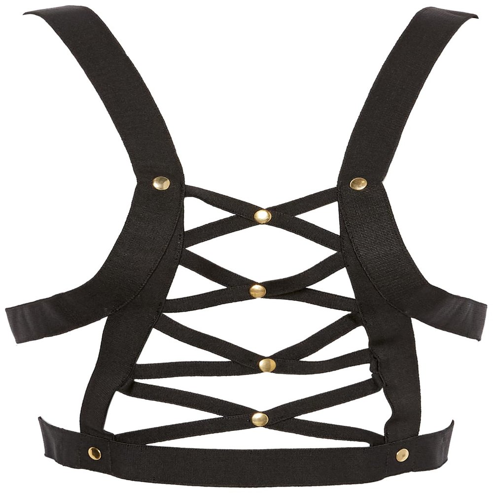 BOXED Black Stretchy Body Harness w/Gold Hardware (Queen)