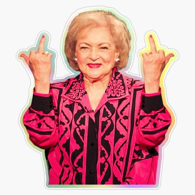 Betty White Middle Finger Funny Two Middle Fingers Bumper Sticker Vinyl Decal 5"