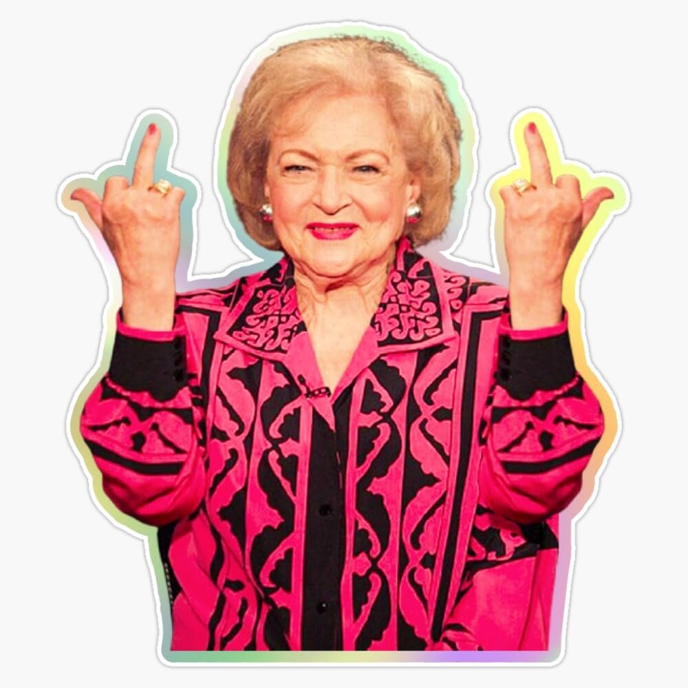 Betty White Middle Finger Funny Two Middle Fingers Bumper Sticker Vinyl Decal 5"