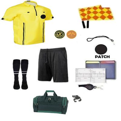 12 Pcs Referee Soccer Package Kit Men Jersey Ref Shirt Linesman Flags, Whistle Soccer Cards Sport Soccer Accessory for Adult Teenager (Adult X-Large, Yellow)