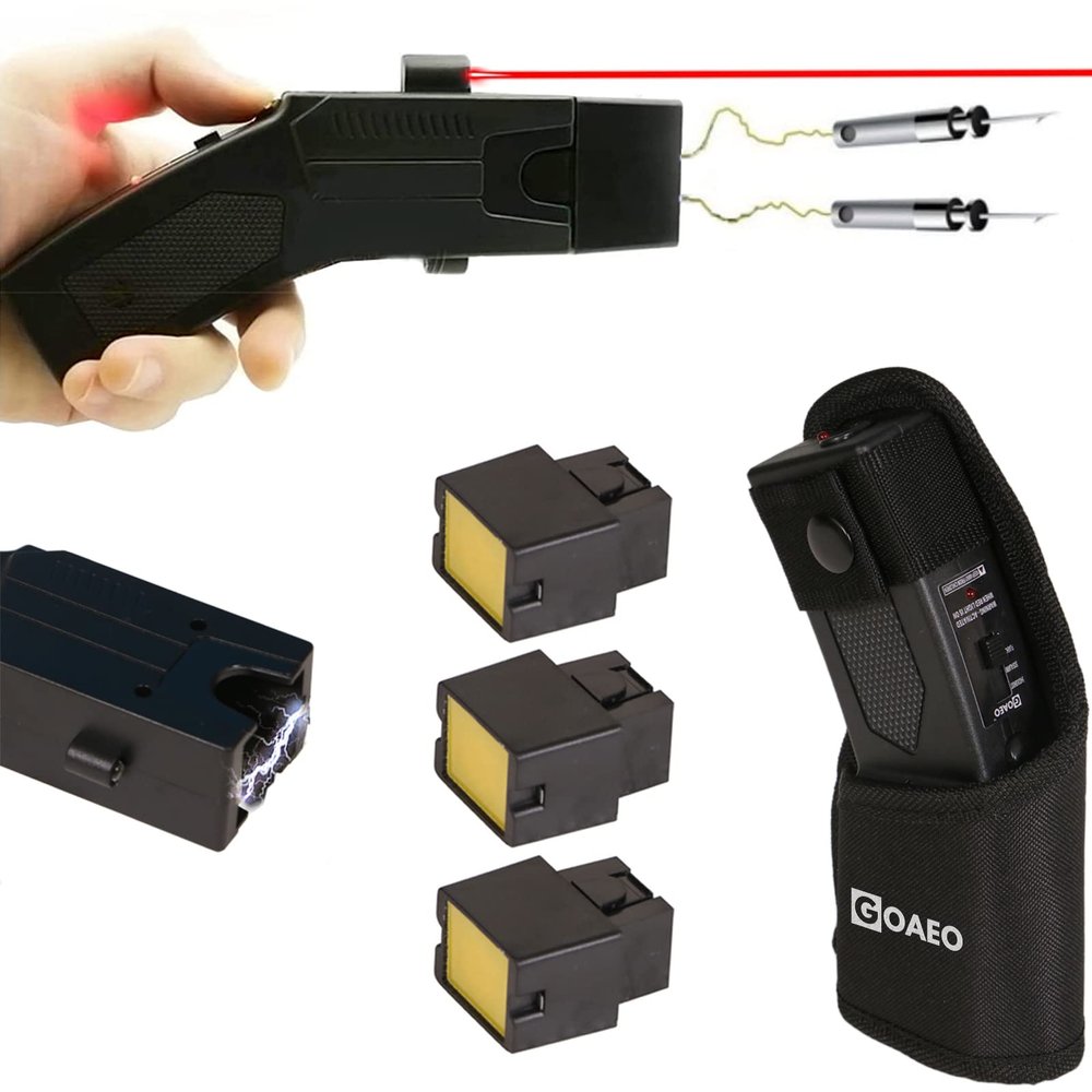 GOAEO Self-Defense Heavy Duty Stun Gun for Men & Women,15 Foot Range,1.80 C Painful Charge,LED Flashlight,Safety Switch