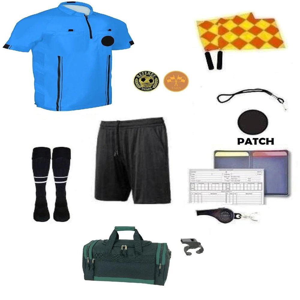12 Pcs Referee Soccer Package Kit Men Jersey Ref Shirt Linesman Flags, Whistle Soccer Cards Sport Soccer Accessory for Adult Teenager (Adult X-Small, Blue)