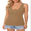 Afibi Womens Scoop Neck Henley Tank Tops Low Cut Solid Sexy Summer Sleeveless Button Down Shirts (XX-Large, Khaki) view 4