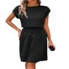 AKIOLOAS Solid Drawstring Waist Batwing Sleeve Dress (Color : Black, Size : X-Large) view 1