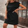 AKIOLOAS Solid Drawstring Waist Batwing Sleeve Dress (Color : Black, Size : X-Large) view 4