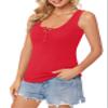 Afibi Womens Scoop Neck Henley Tank Tops Low Cut Solid Sexy Summer Sleeveless Button Down Shirts (Medium, Red) view 3