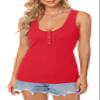 Afibi Womens Scoop Neck Henley Tank Tops Low Cut Solid Sexy Summer Sleeveless Button Down Shirts (Medium, Red) view 4