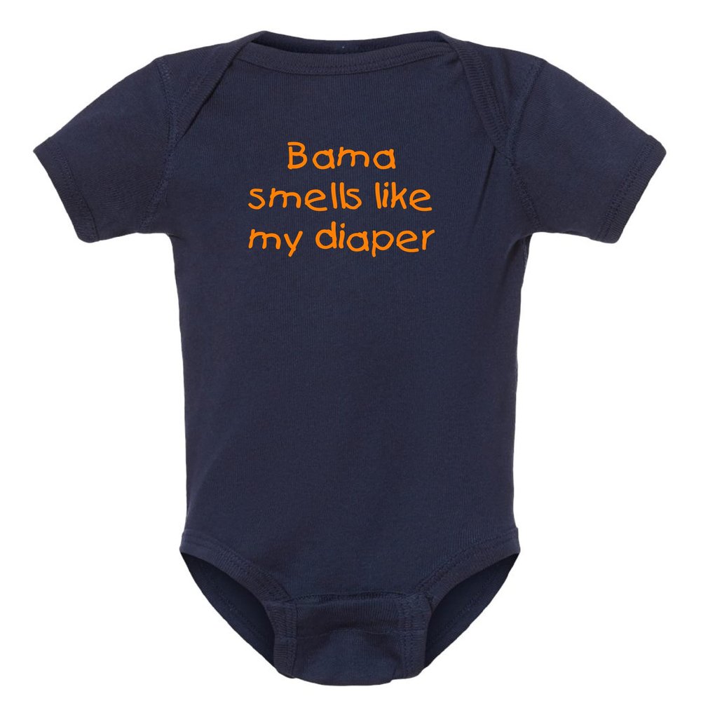 Auburn Fan BamaSmells Like My Diaper Baby Bodysuit Outfit (Navy, 6 Months)