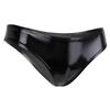 WinChang Women's Shiny Metallic PVC Leather Crotchless Tong Underwear Wet Look Low Rise Bikini Briefs V String Black XX-Large view 2